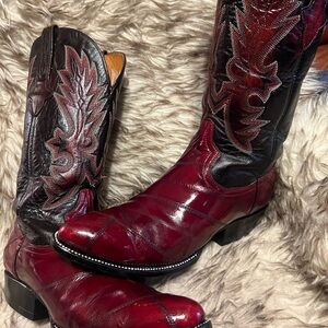 Men's Maroon and Black CUADRA EEL & LEATHER Western Boots Sz 9
